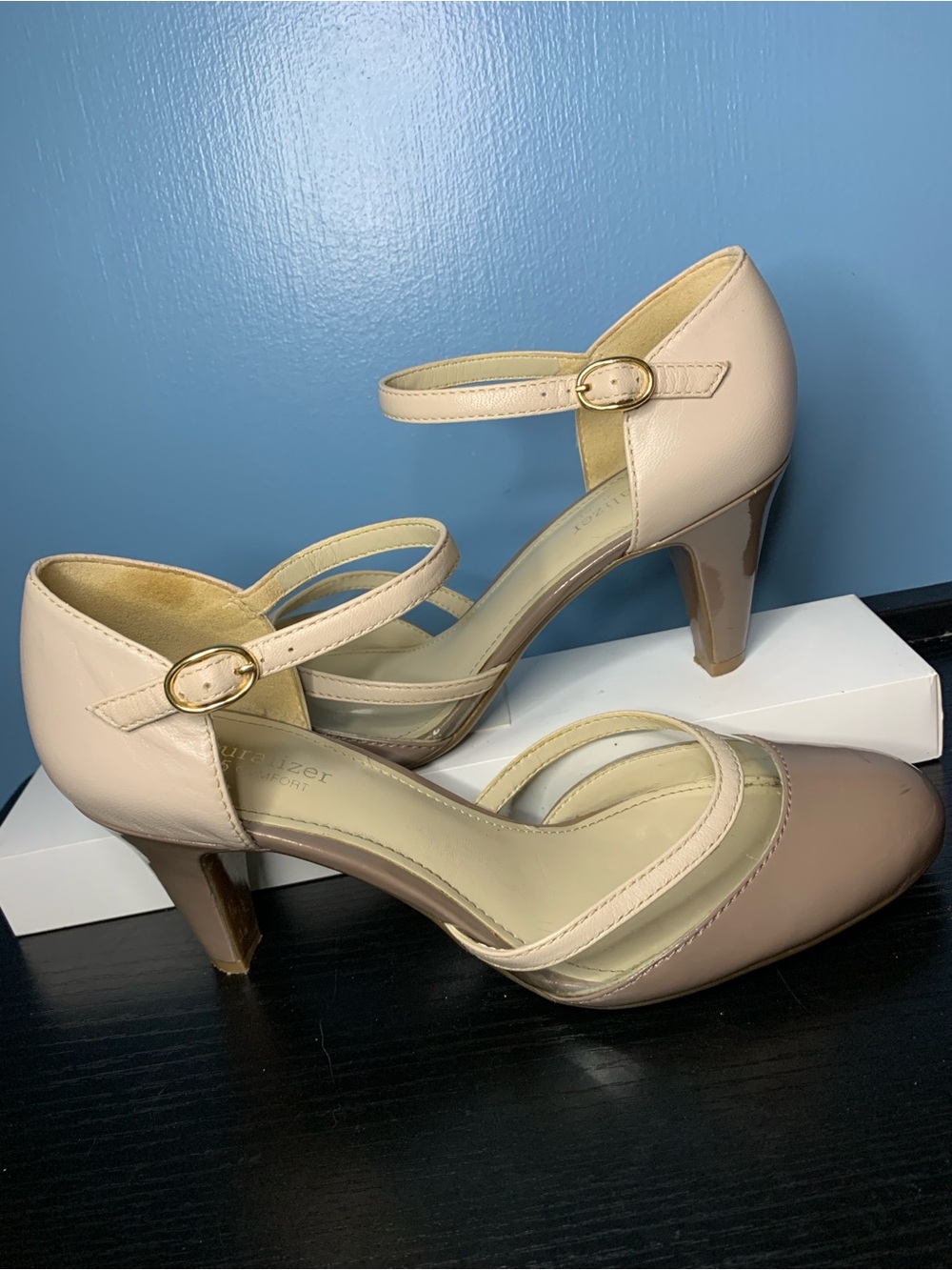 Naturalizer Two-Tone Mary Jane Heels in Blush and Taupe